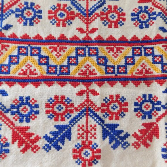 Inspired by a vintage Ukrainian folk embroidery (last photo  Vintage Ukranian Folk Art Floral Cross Stitch Embroidery Kitchen Linen